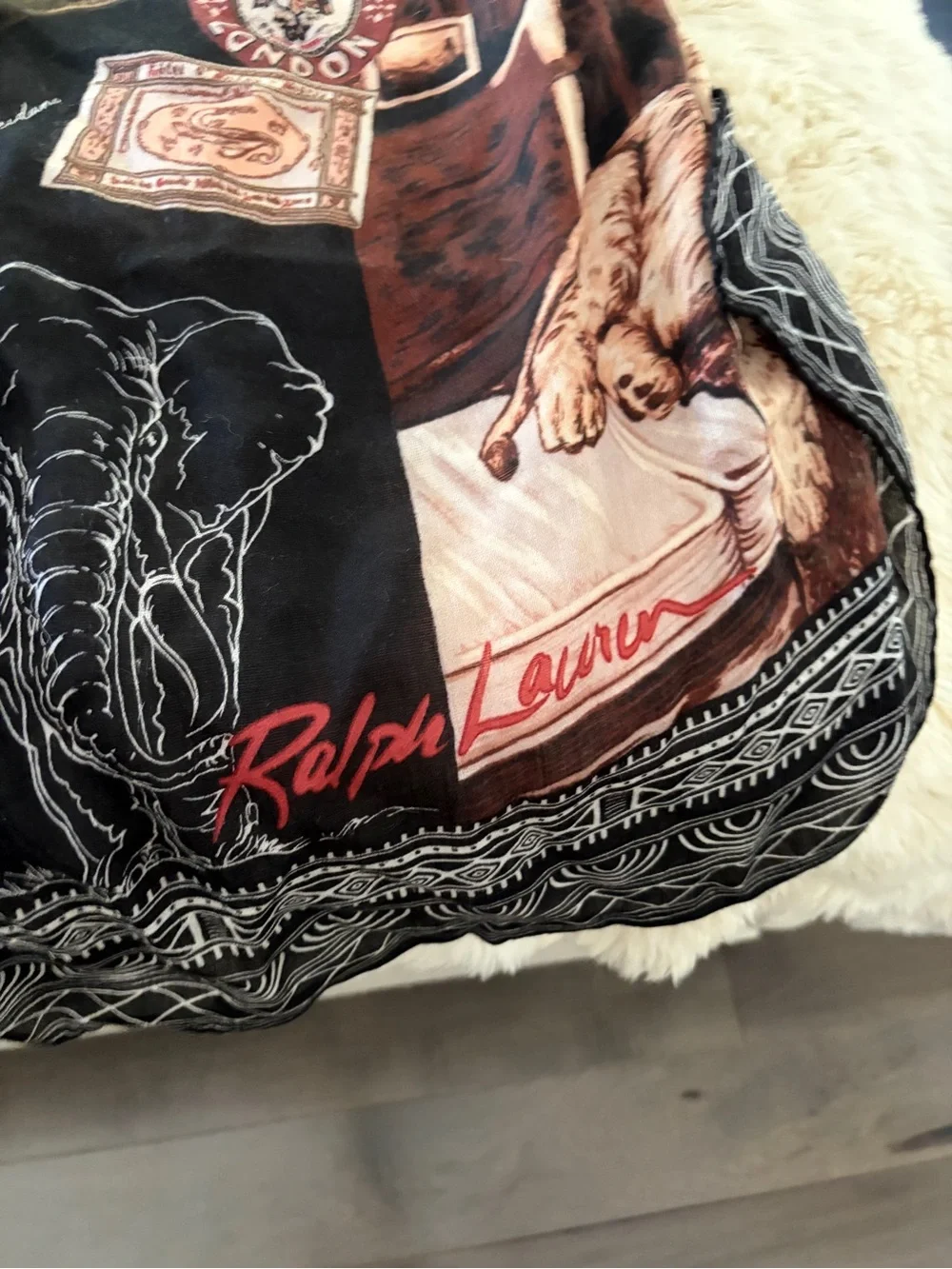 Vintage Ralph Lauren collection safari long scarf shawl zebra postcards